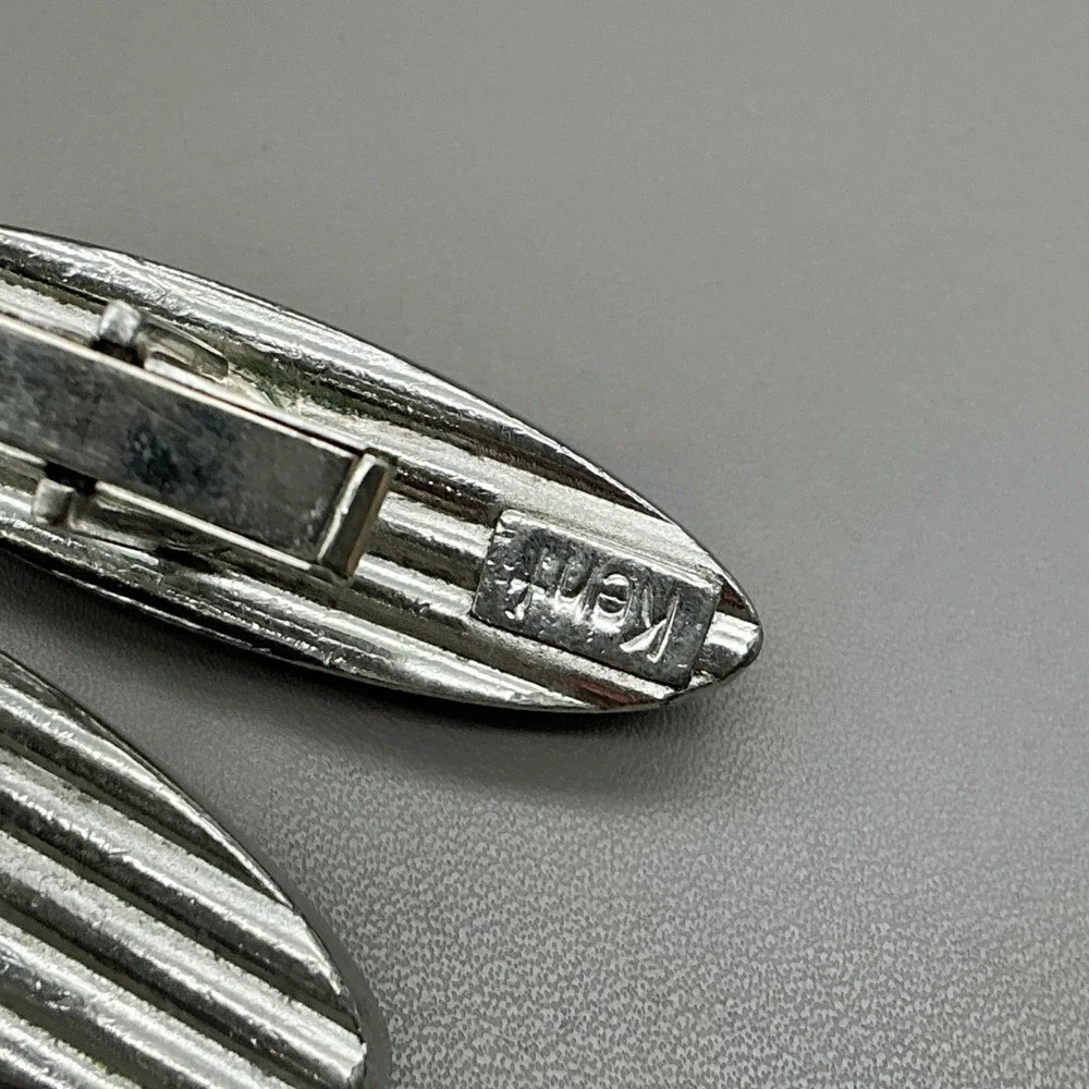 Kent Cufflinks Black Hematite Style Silver Tone Oval Mid Century Vintage29.99